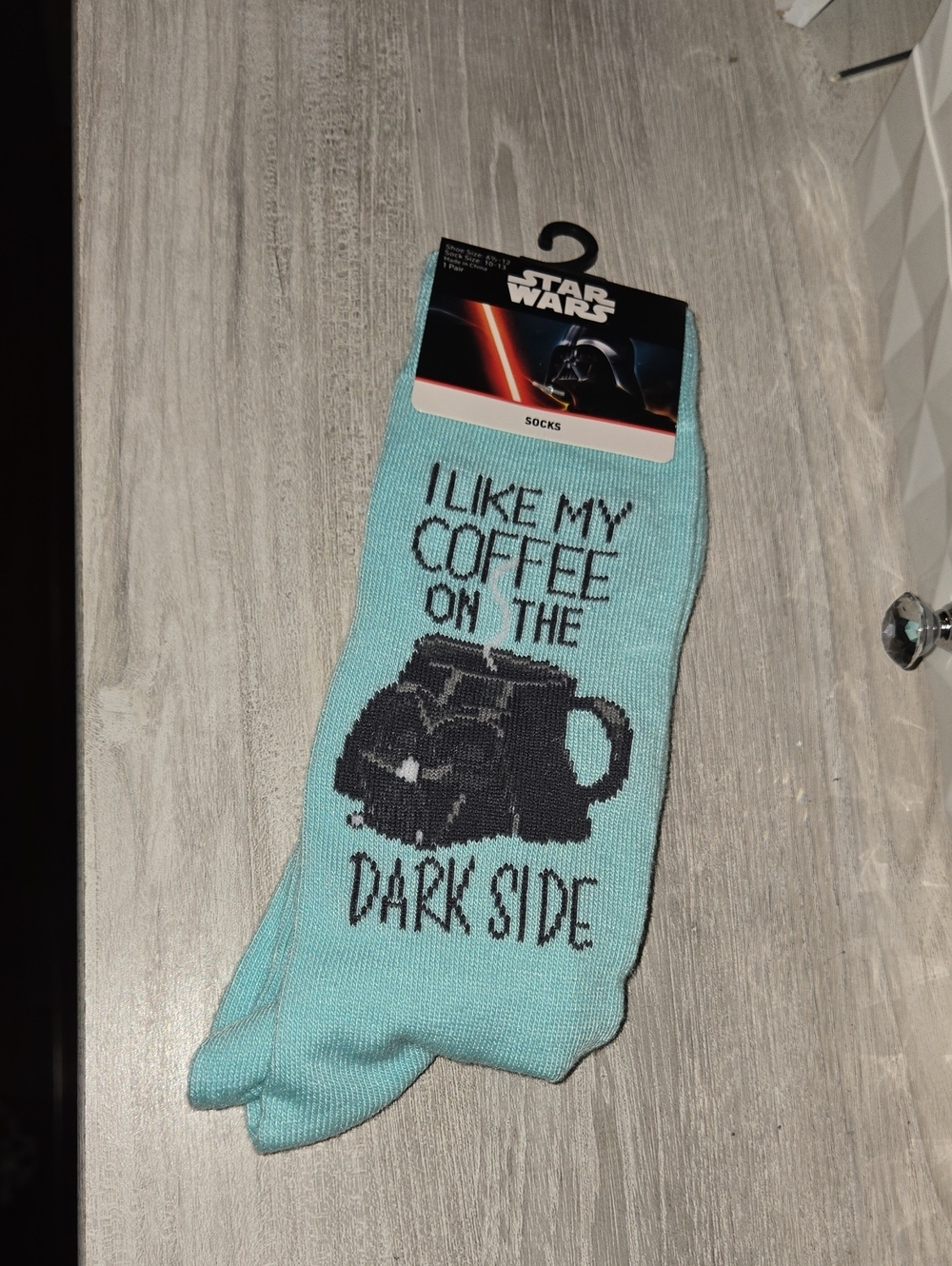 Star Wars Light Blue ‘I Like My Coffee On The Dark Side’ Darth Vader Socks
